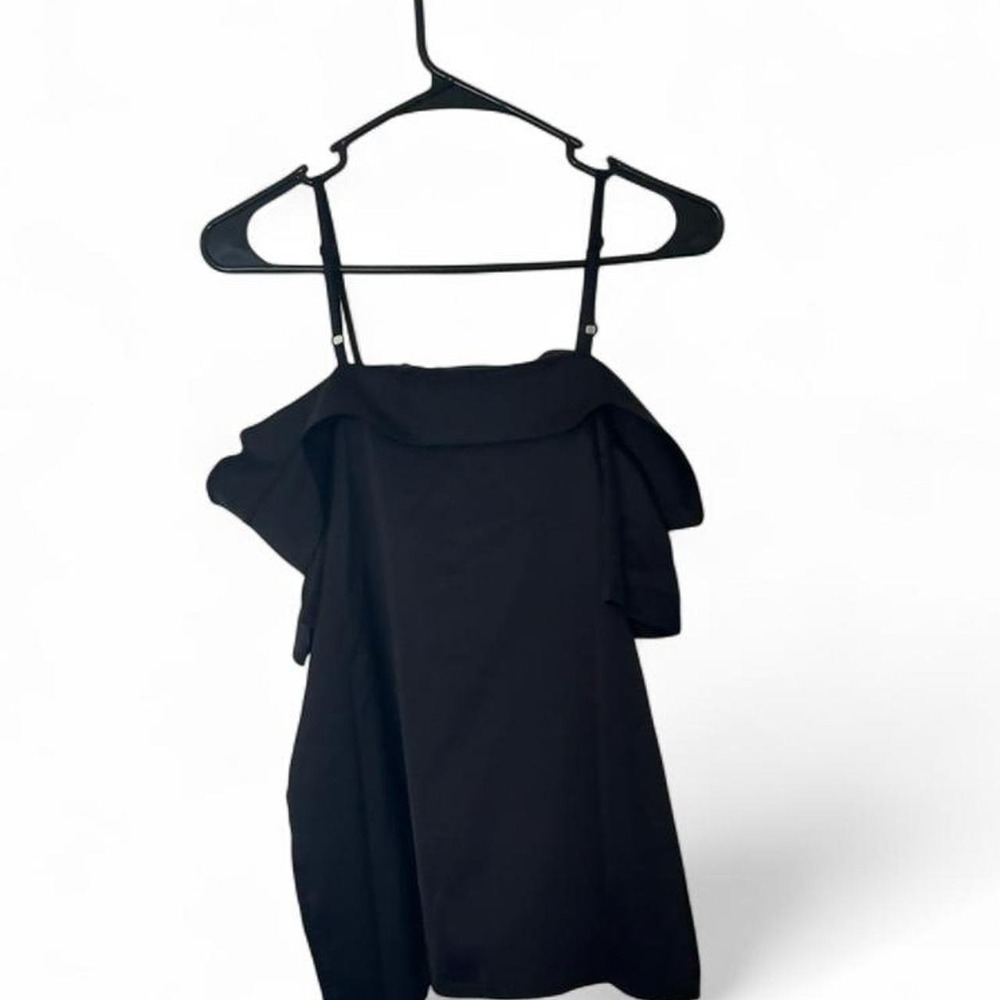 SHEIN Off Shoulder Button Front Blouse Women's Small Black Cold Shoulder Top - Picture 5 of 5